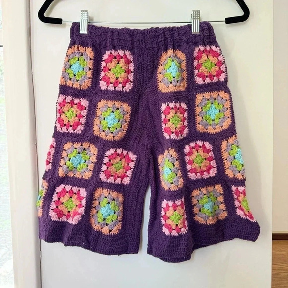 NWT Free People x Flook Crochet Shorts Knit Sweater Long Bermuda Patch Purple - Picture 5 of 10